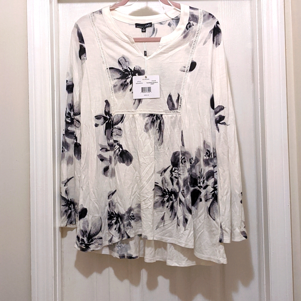 Lightweight long shirt, floral, black,grey,white